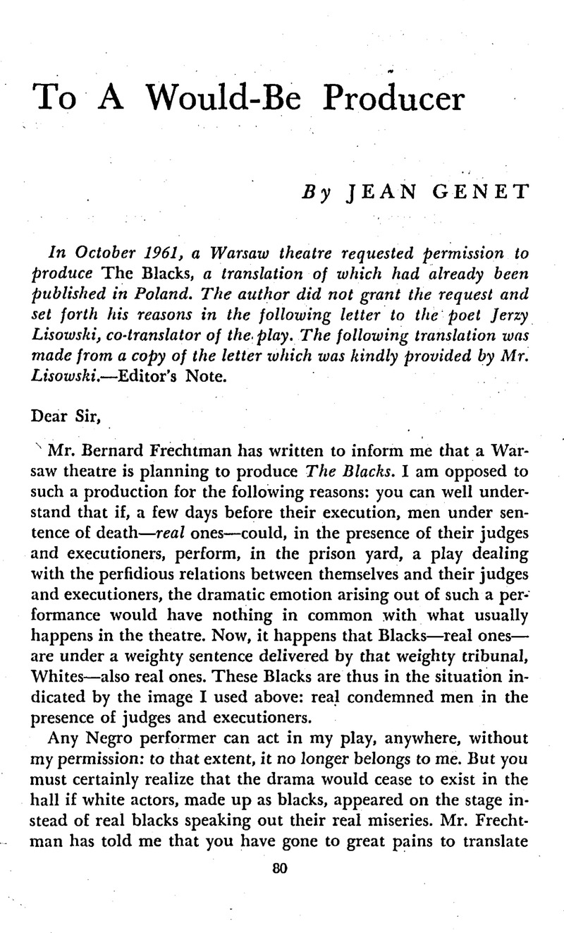 To a WouldBe Producer Tulane Drama Review Cambridge Core