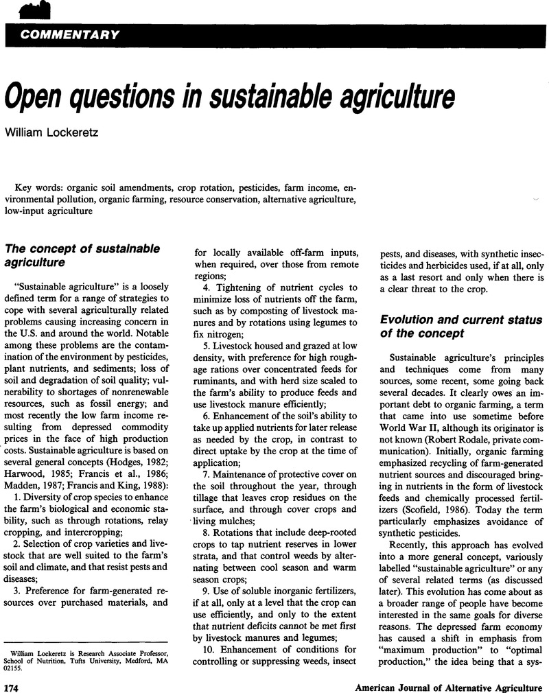 research question on sustainable agriculture