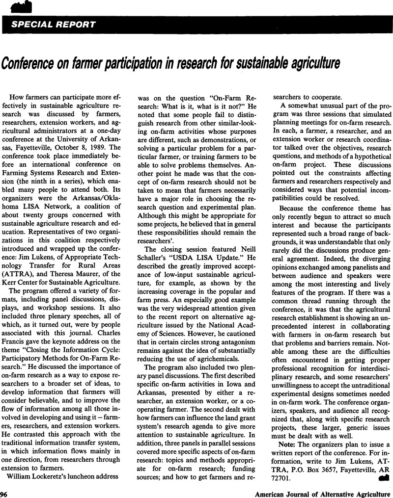 Conference of farmer participation in research for sustainable ...
