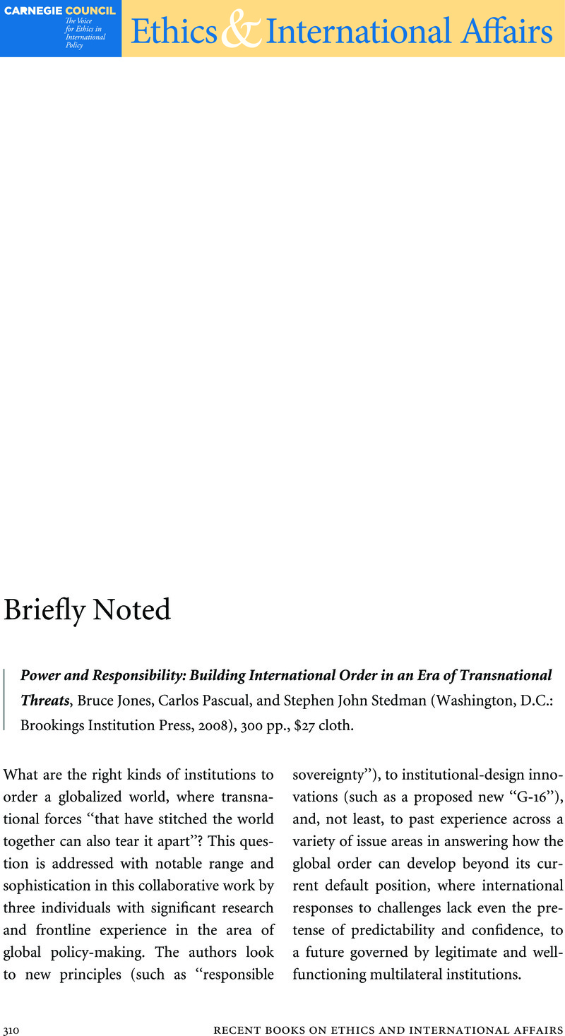 Power & Responsibility: Building International Order in an Era of Transnational Threat