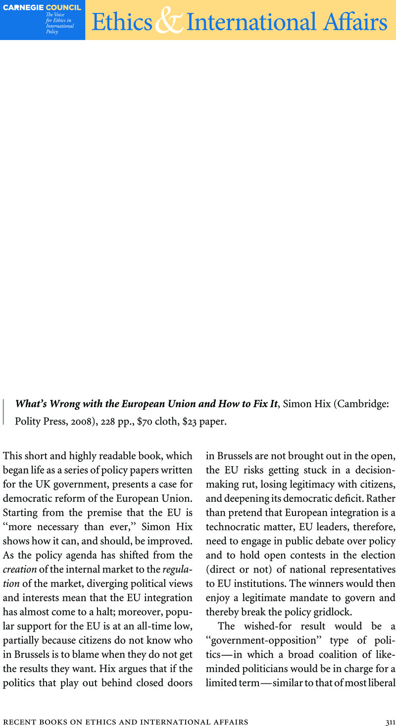 What's Wrong with the European Union and How to Fix It, Simon Hix ...