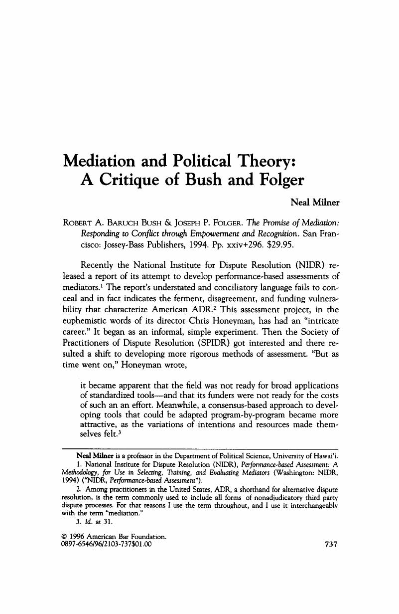 Mediation and Political Theory: A Critique of Bush and