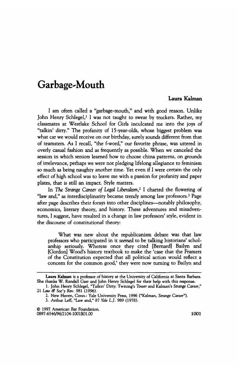 GarbageMouth Law & Social Inquiry Cambridge Core