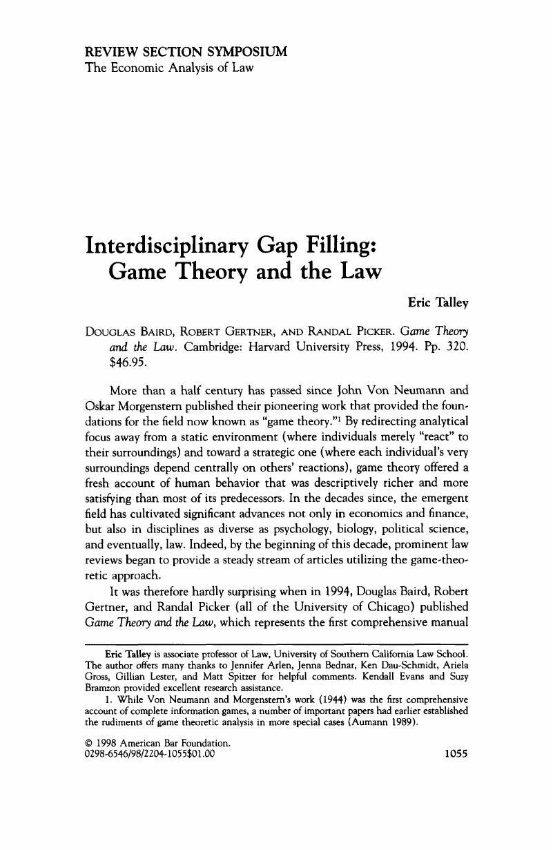 Interdisciplinary Gap Filling Game Theory and the Law Law & Social