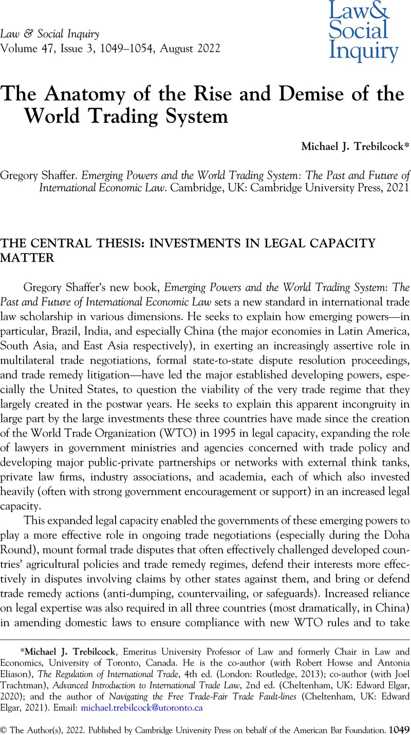 The Anatomy of the Rise and Demise of the World Trading System | Law ...