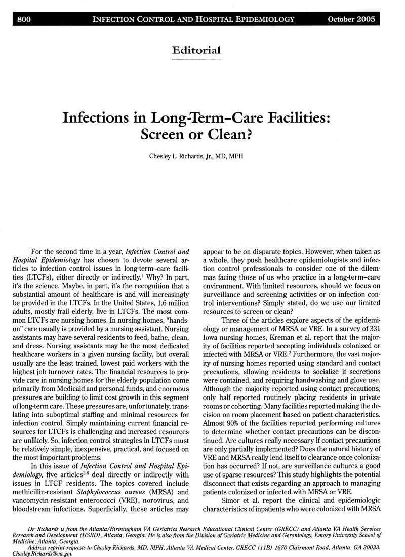 Infection Management for Geriatrics in Long-Term Care Facilities