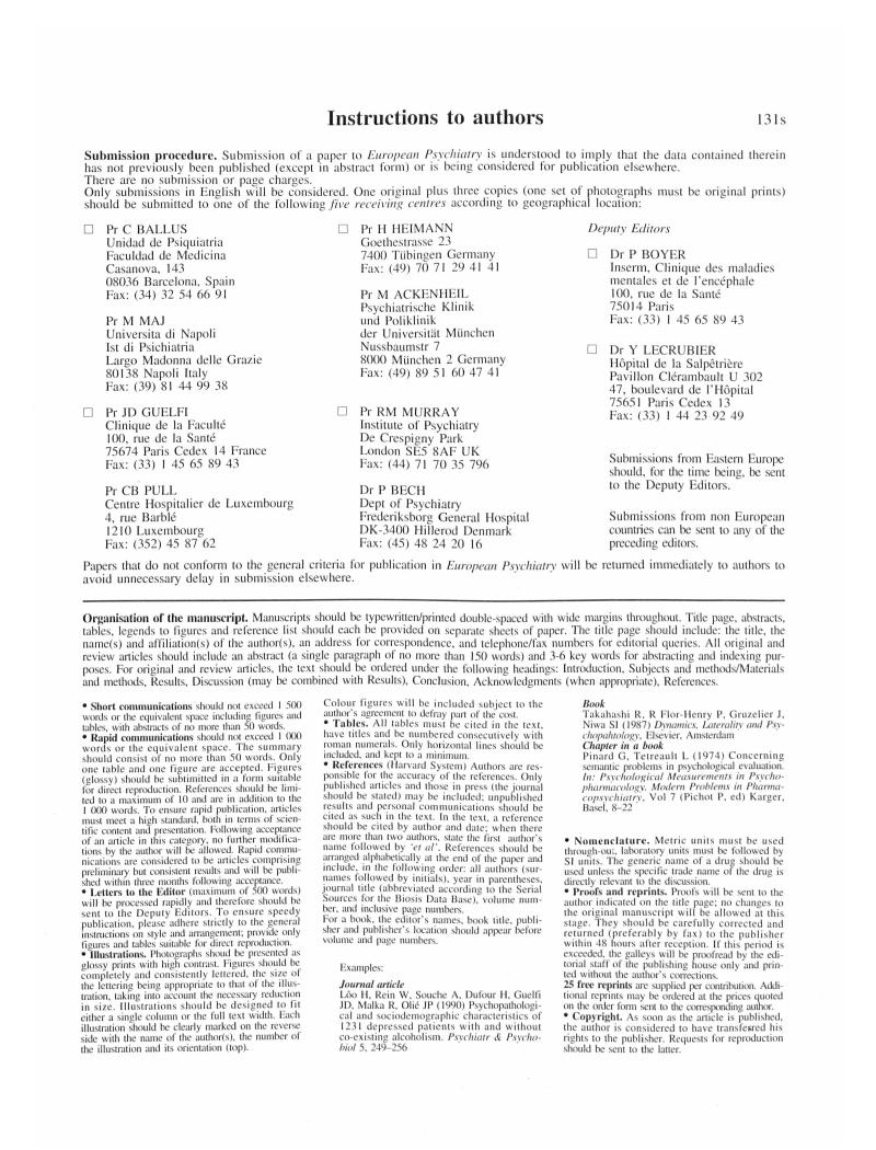 Instructions to authors European Psychiatry Cambridge Core