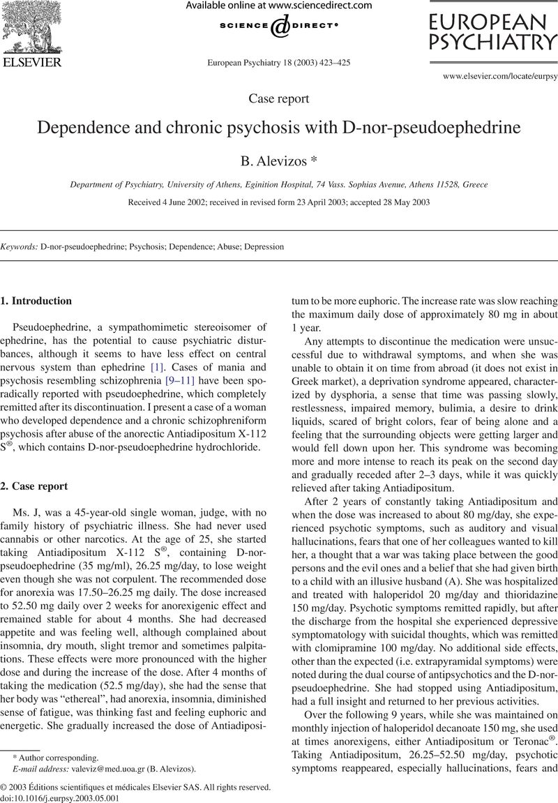 Dependence and chronic psychosis with D-nor-pseudoephedrine | European ...