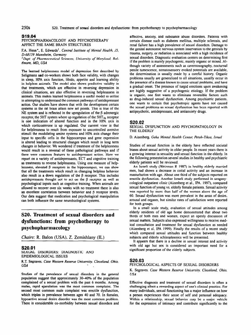 S20.02 Sexual dysfunction and psychopathology in the elderly