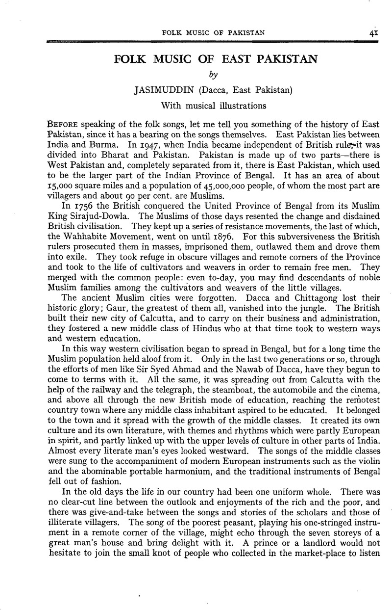 Folk Music of East Pakistan Journal of the International Folk Music