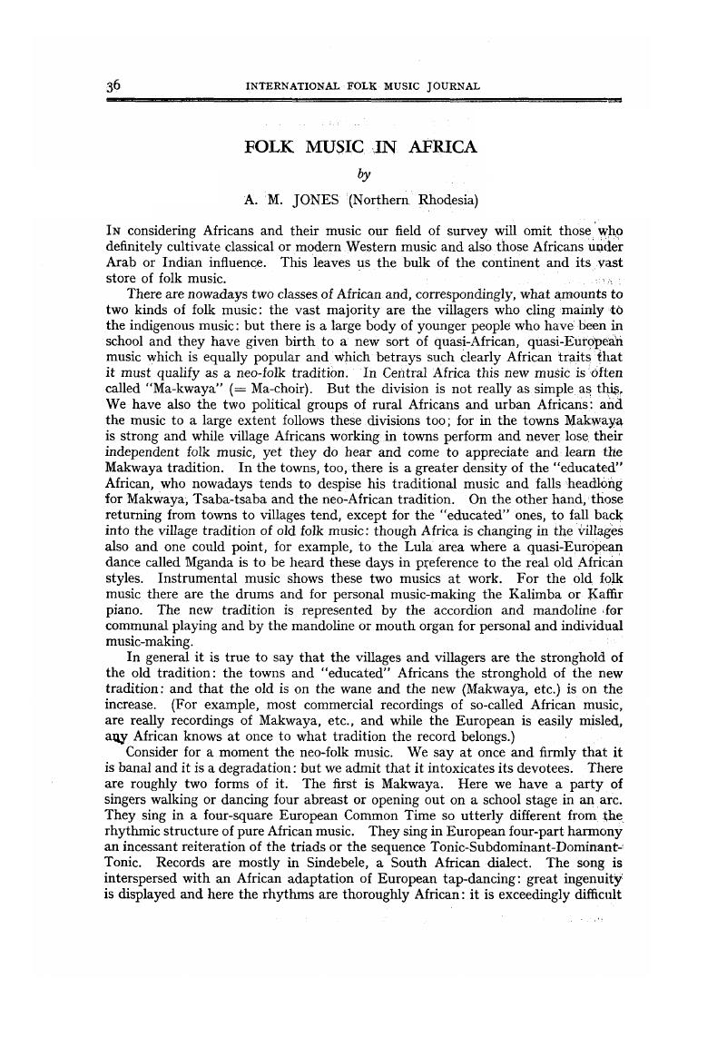 Folk Music in Africa Journal of the International Folk Music Council