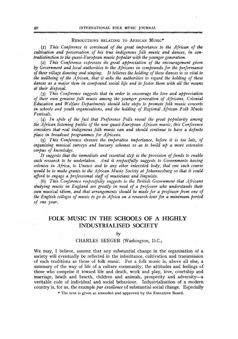 Folk Music in the Schools of a Highly Industrialised Society Journal