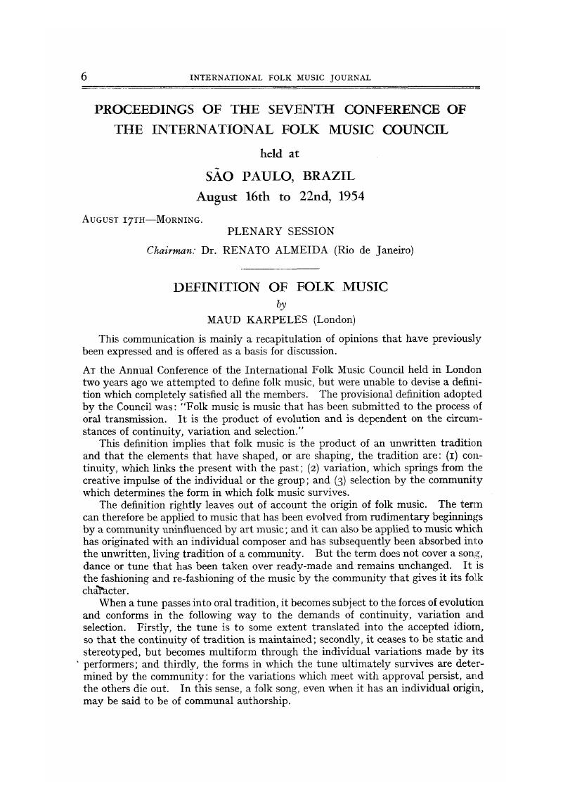 Definition of Folk Music Journal of the International Folk Music