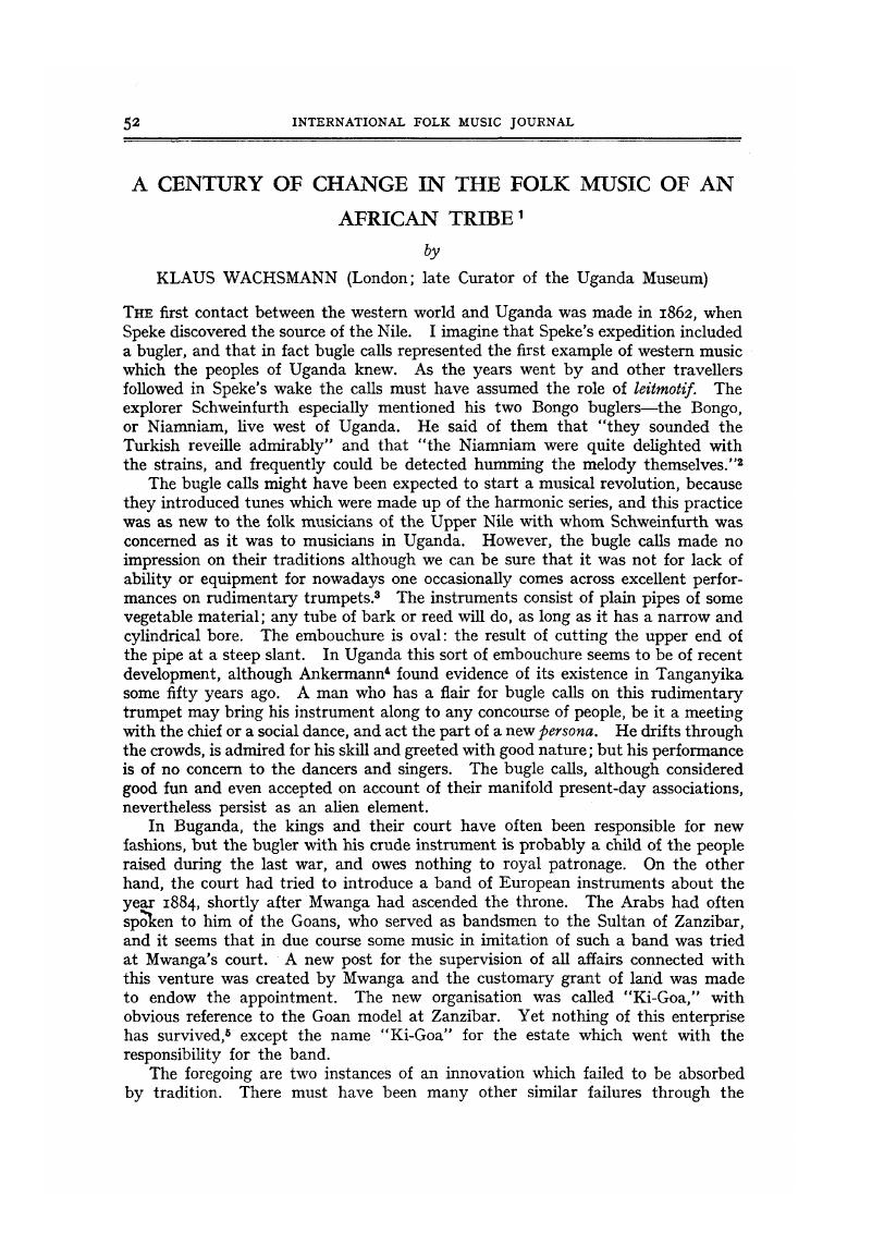 A Century of Change in the Folk Music of an African Tribe Journal of
