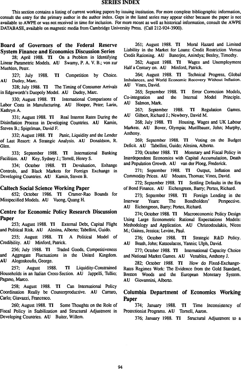 Economic Paper Abstract Series Index | Abstracts of Working Papers in Economics | Cambridge Core
