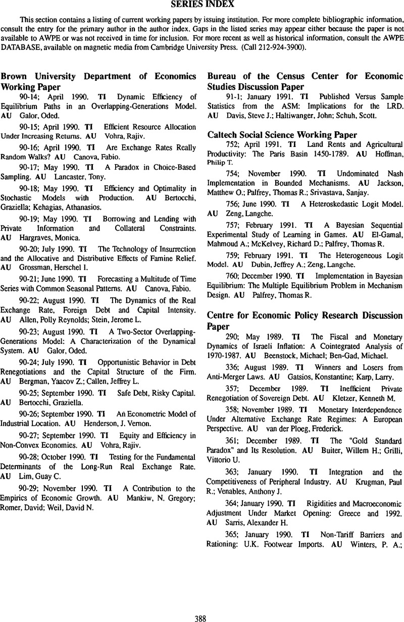 Economic Paper Abstract Series Index | Abstracts of Working Papers in Economics | Cambridge Core