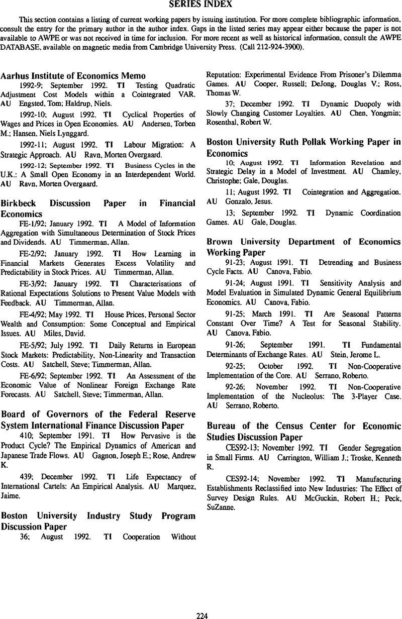 Economic Paper Abstract Series Index | Abstracts of Working Papers in Economics | Cambridge Core