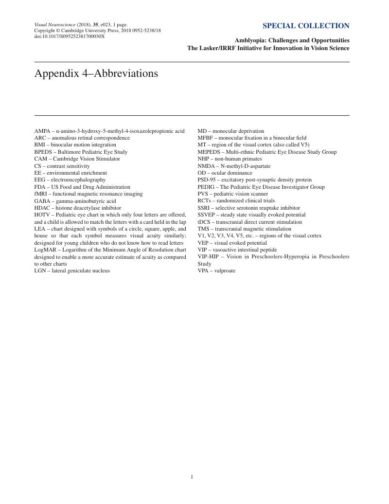 Appendix 4–Abbreviations | Visual Neuroscience | Cambridge Core