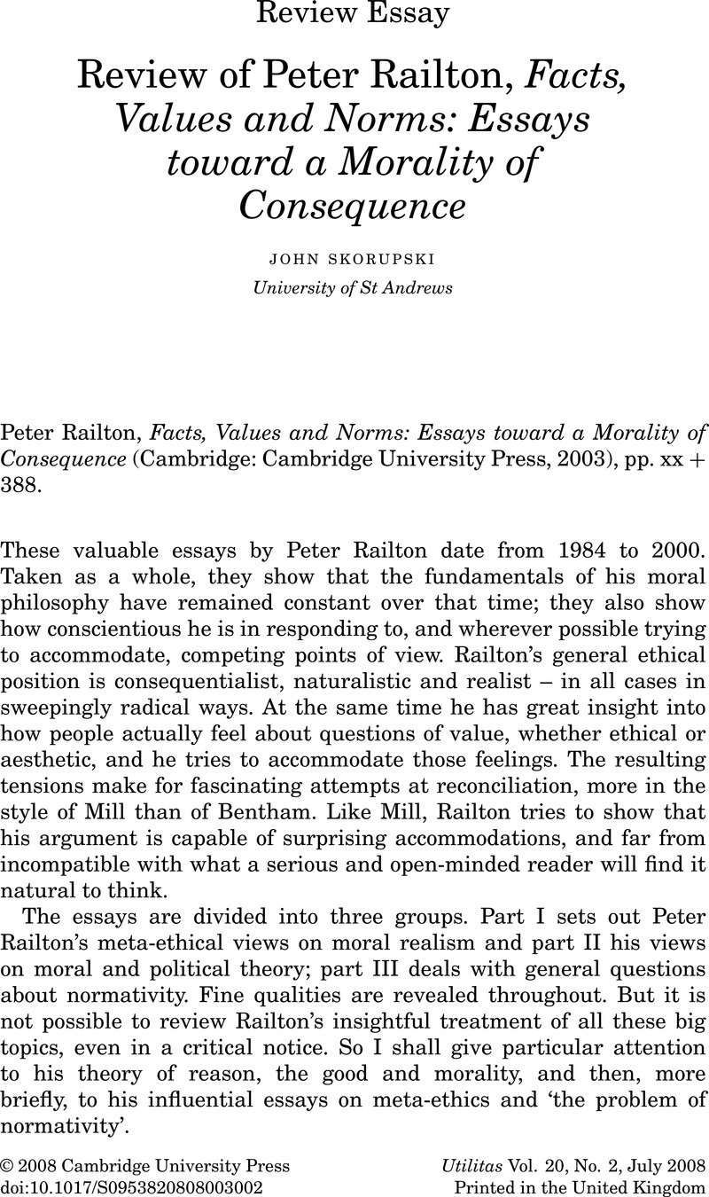 Review of Peter Railton, Facts, Values and Norms: Essays toward a ...