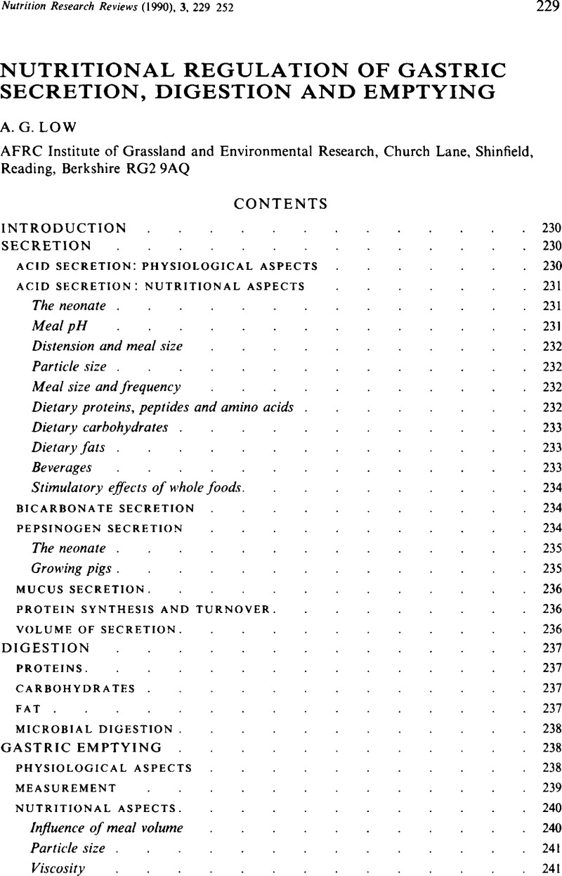 Nutritional Regulation of Gastric Secretion, Digestion and Emptying ...