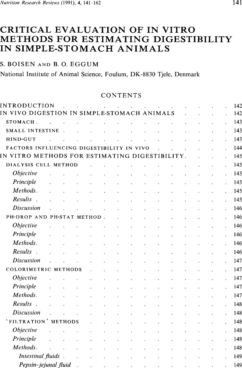 Critical Evaluation of in Vitro Methods for Estimating Digestibility in ...