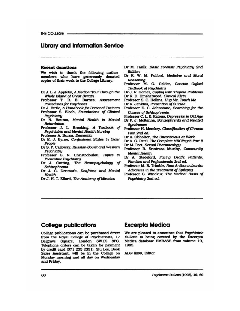 Excerpta Medica Psychiatric Bulletin Cambridge Core