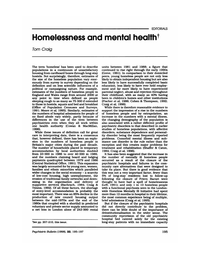 mental health and homelessness essay