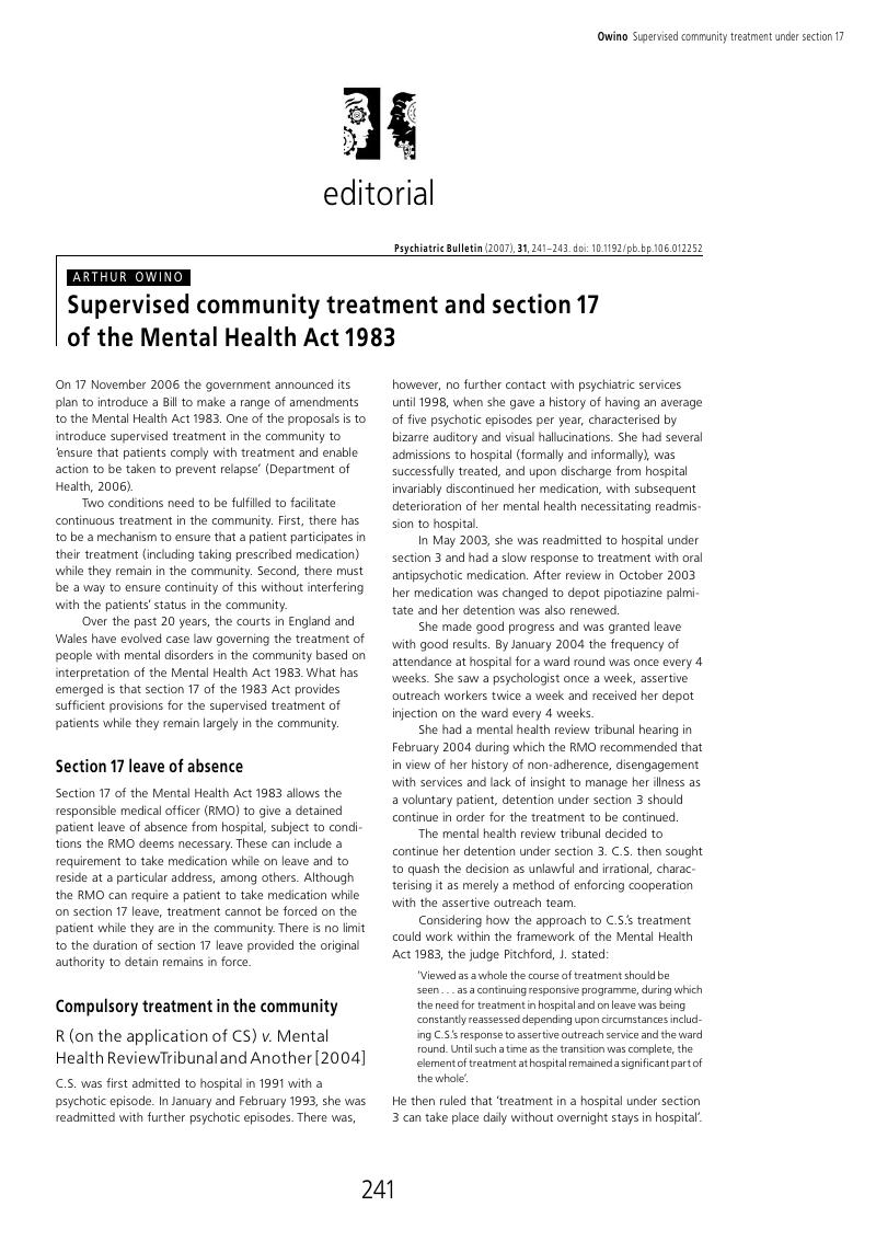 supervised-community-treatment-and-section-17-of-the-mental-health-act