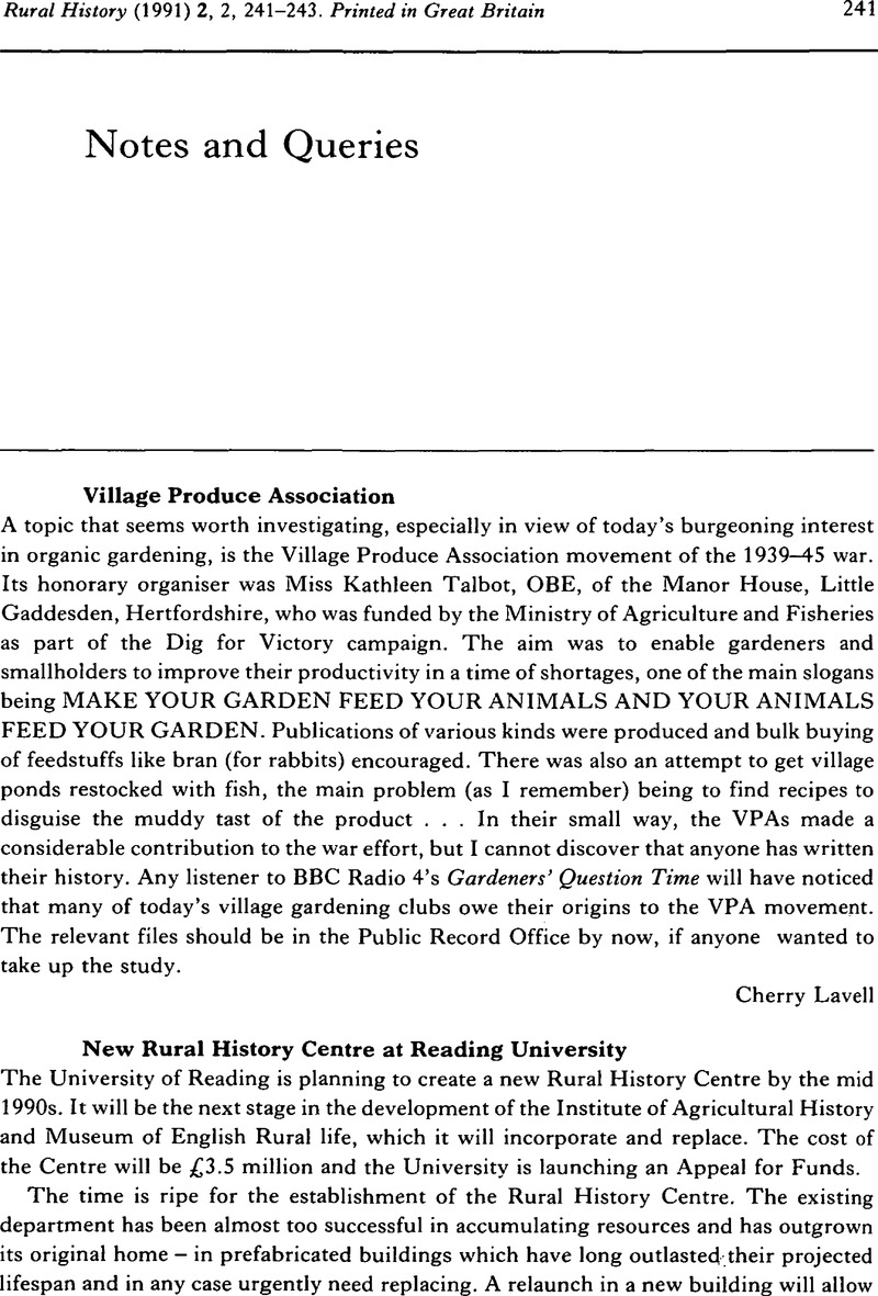 Notes and Queries | Rural History | Cambridge Core