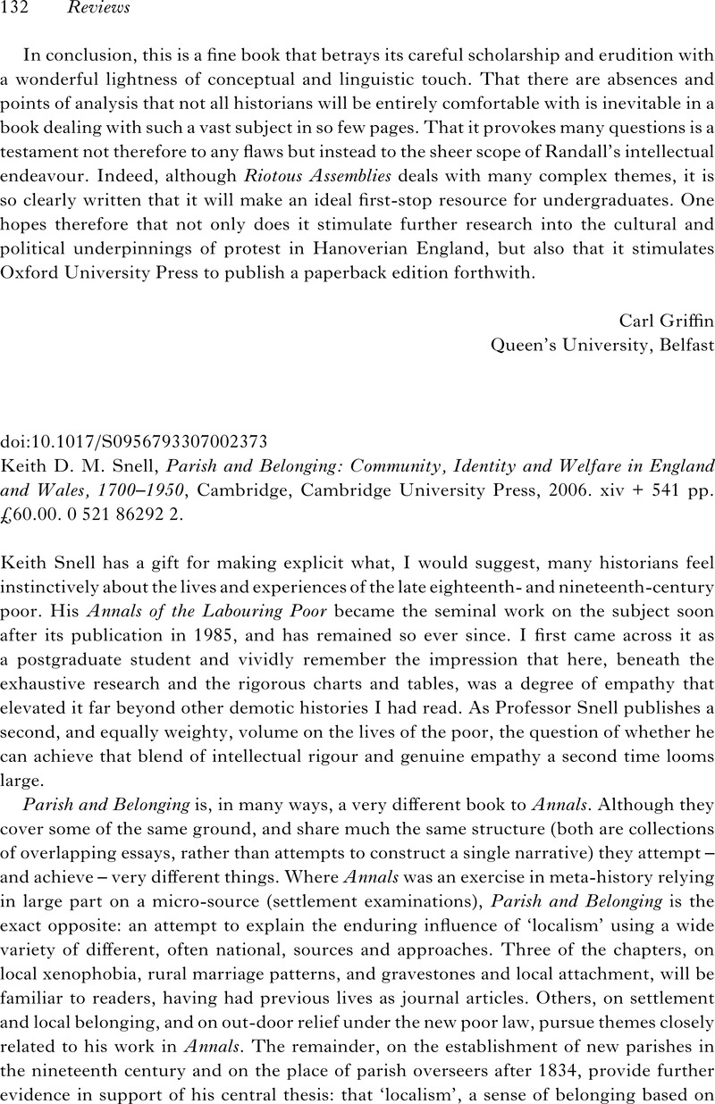 Parish and Belonging: Community, Identity and Welfare in England and Wales, 1700–1950