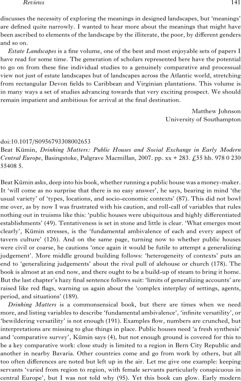 Drinking Matters: Public Houses and Social Exchange in Early Modern Central Europe