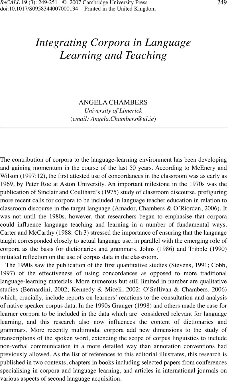 Integrating Corpora in Language Learning and Teaching | ReCALL ...