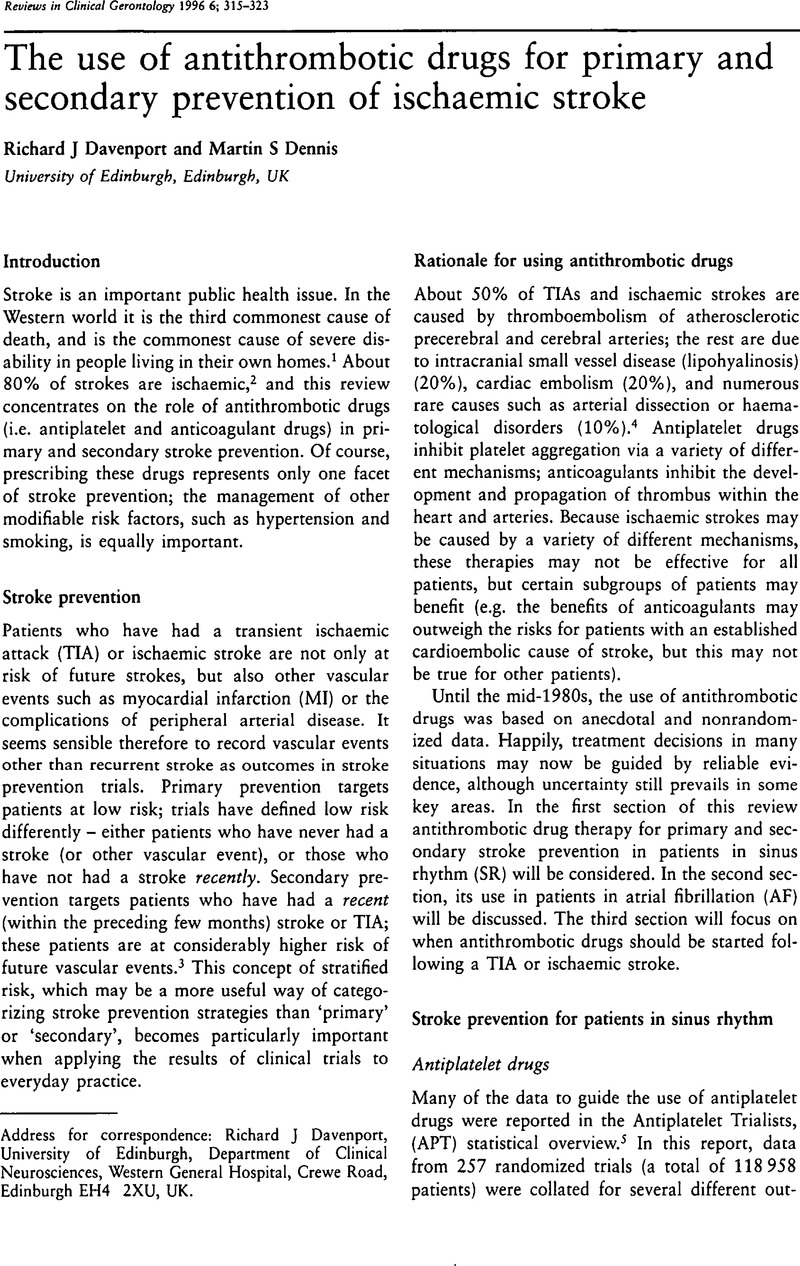The use of antithrombotic drugs for primary and secondary prevention of ...