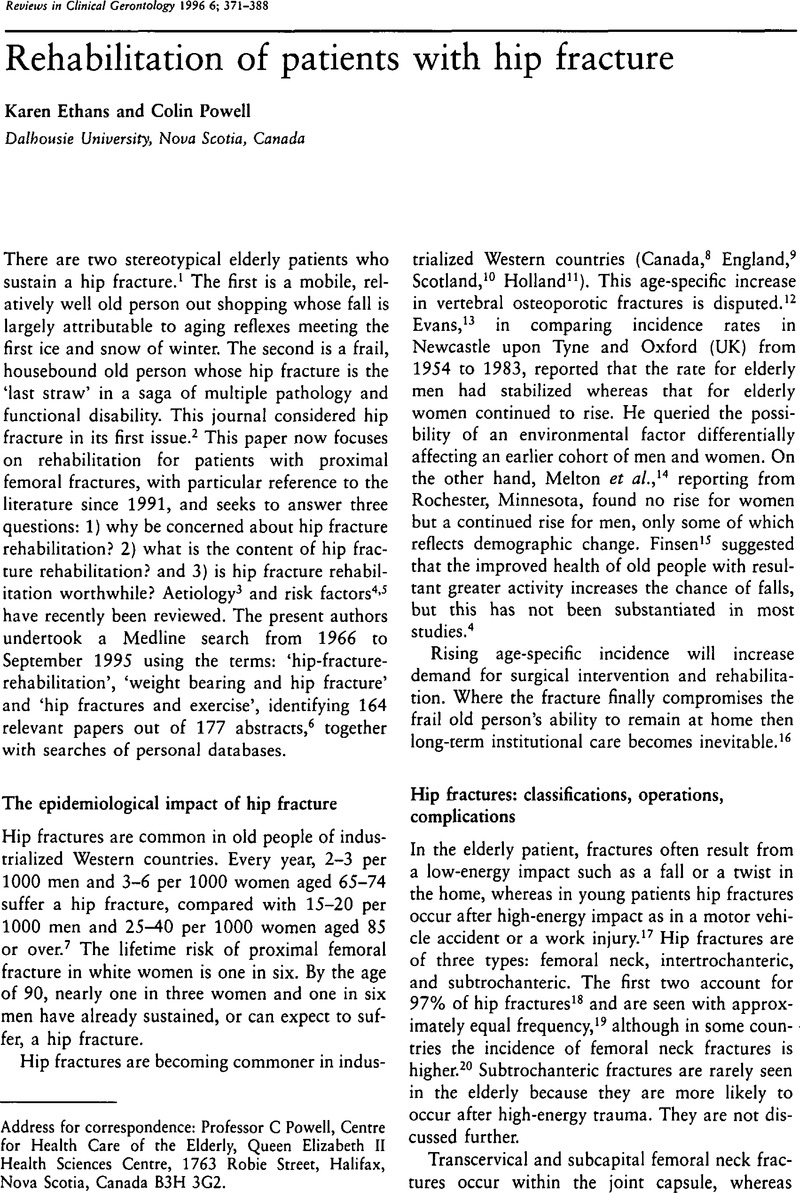 Rehabilitation of patients with hip fracture | Reviews in Clinical ...