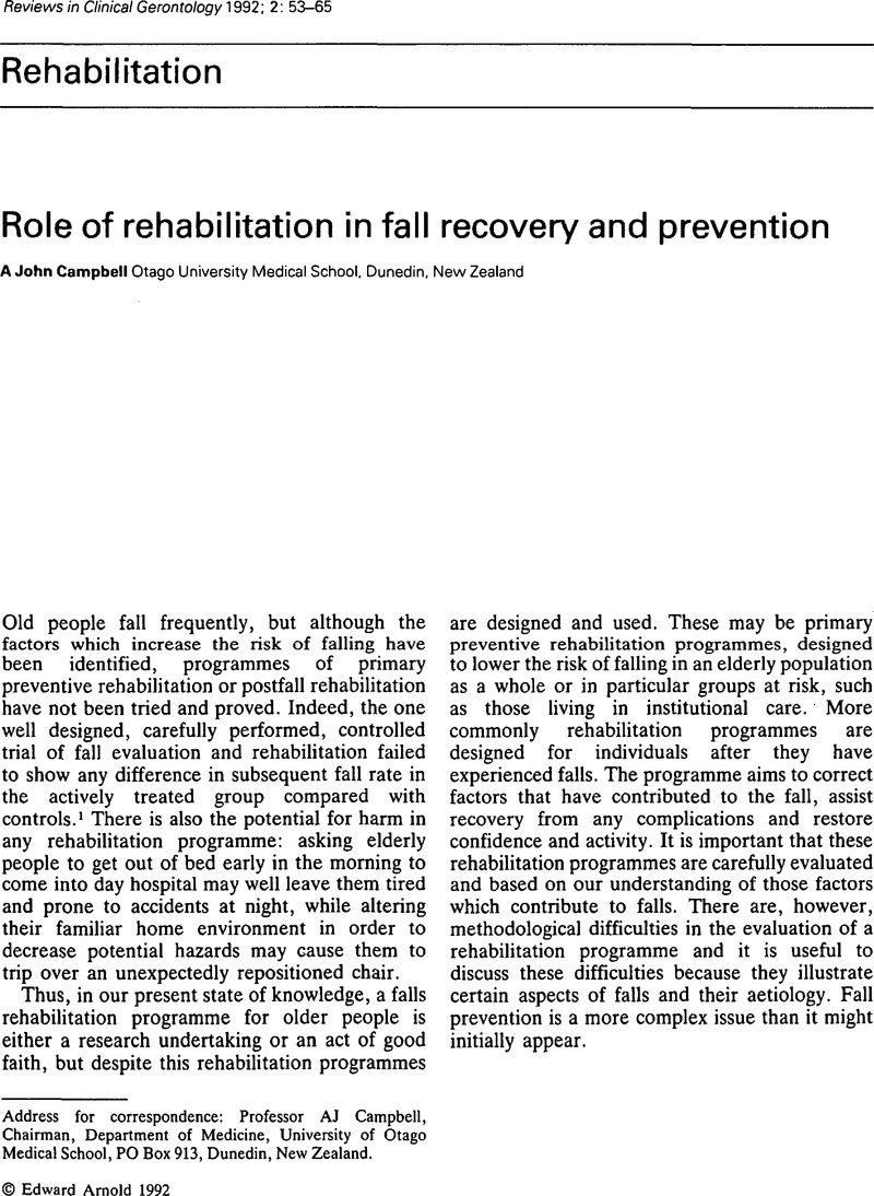 Role of rehabilitation in fall recovery and prevention | Reviews in ...