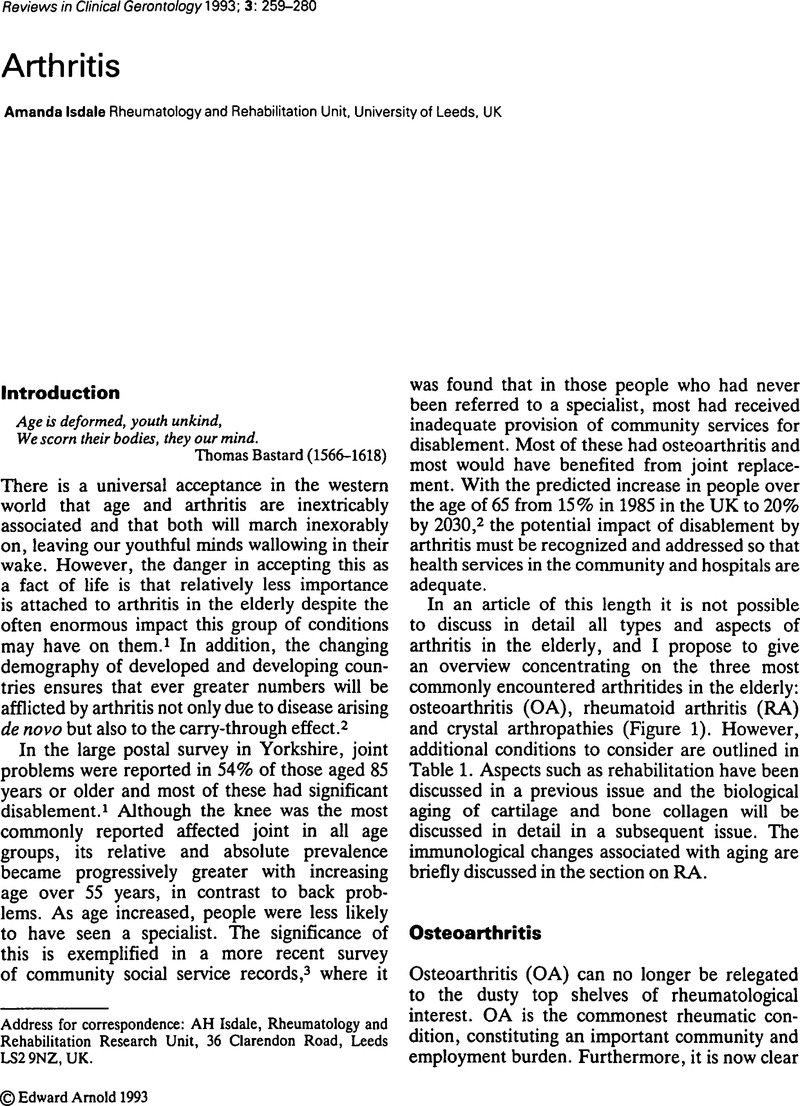 Arthritis Reviews in Clinical Gerontology Cambridge Core