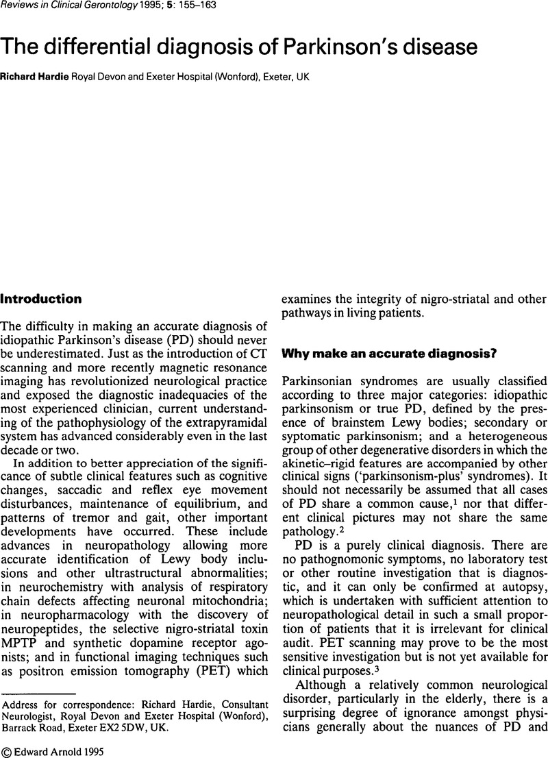 The Differential Diagnosis Of Parkinson's Disease | Reviews In Clinical ...