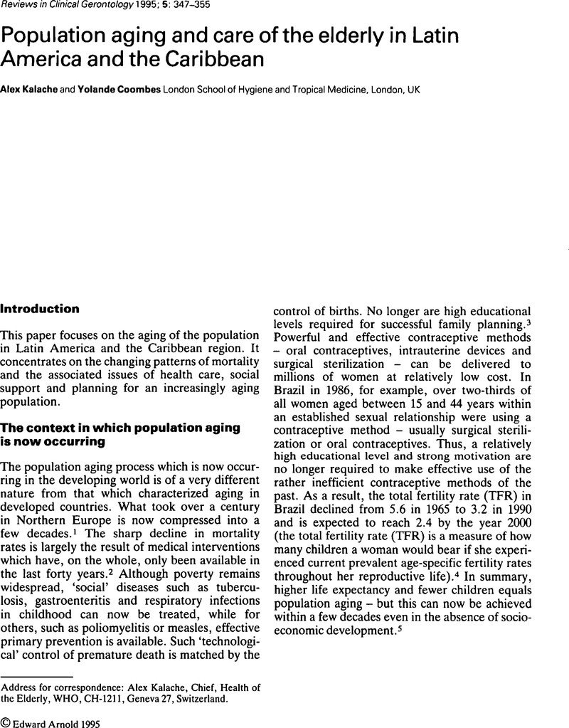 Population aging and care of the elderly in Latin America and the ...