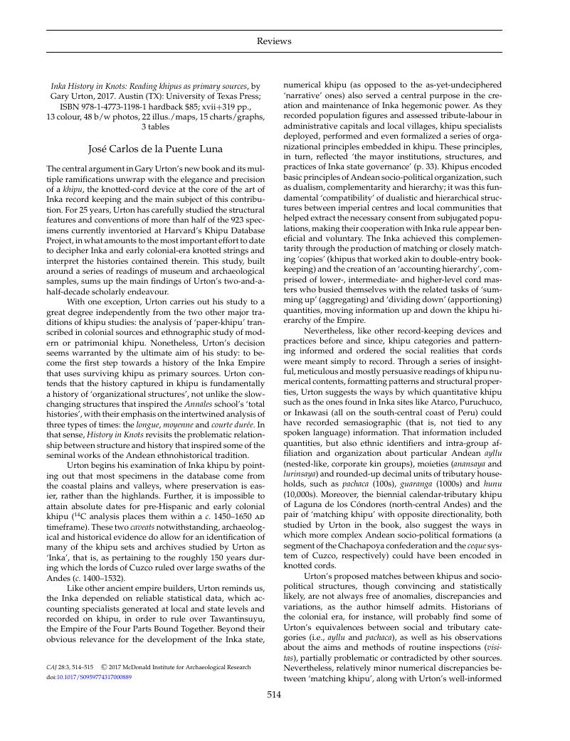 Inka History in Knots: Reading khipus as primary sources, by Gary Urton ...