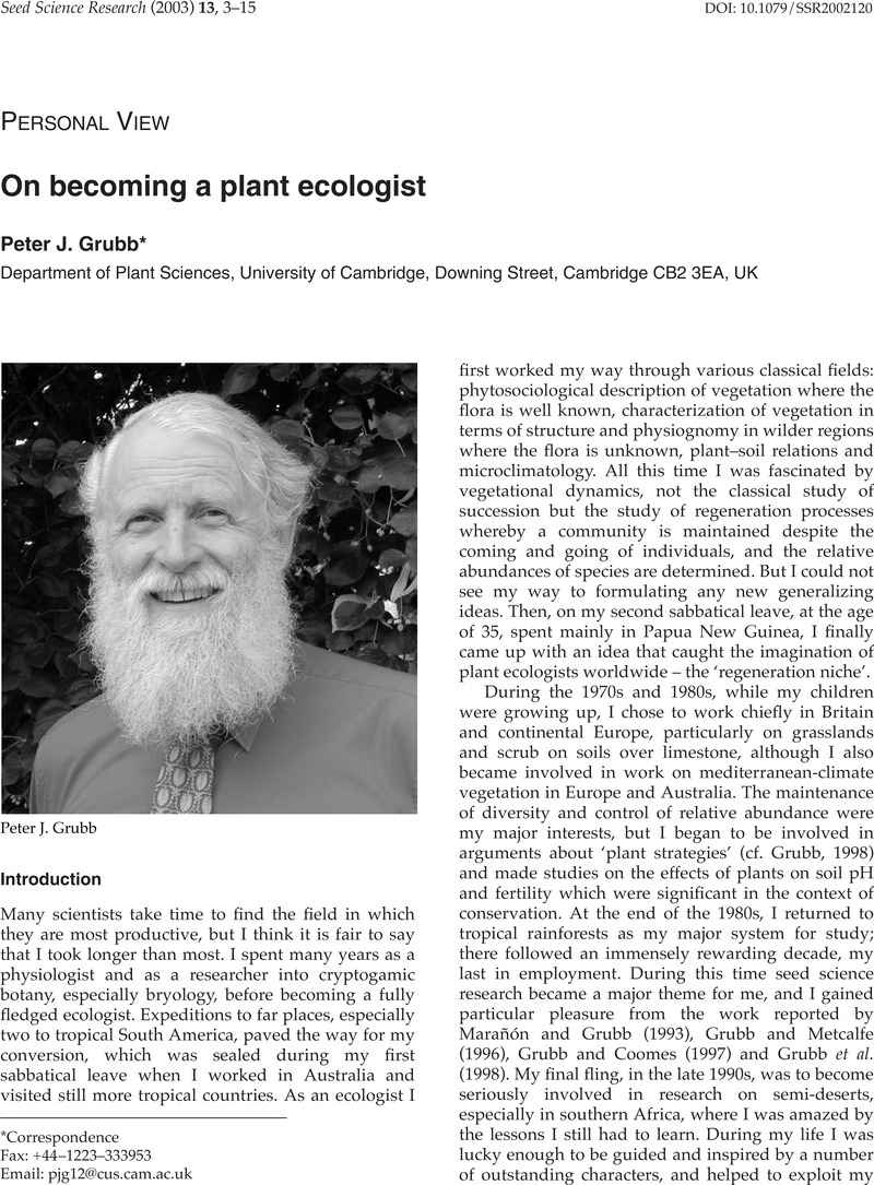 On a plant ecologist Seed Science Research Cambridge Core
