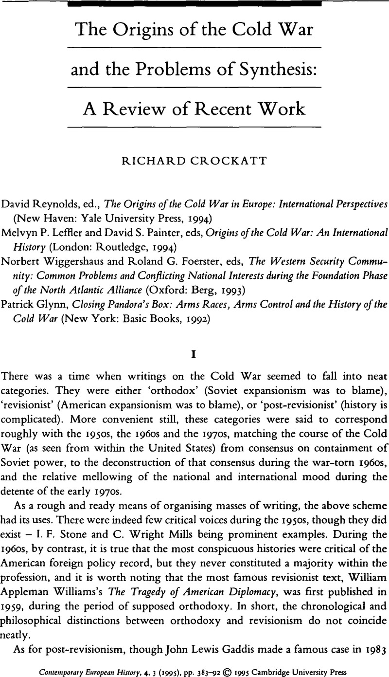 The Origins of the Cold War and the Problems of Synthesis: A Review of ...