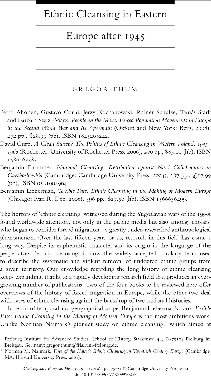 Ethnic Cleansing In Eastern Europe After 1945 Contemporary European   FirstPage S0960777309990257a 