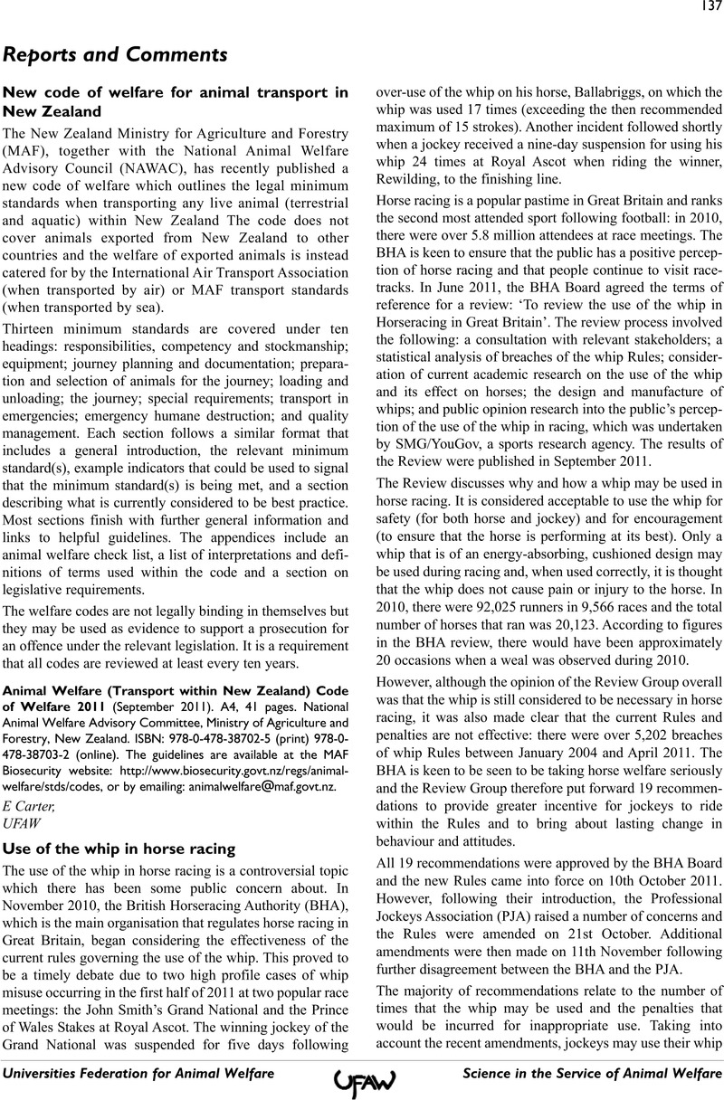 New code of welfare for animal transport in New Zealand Animal