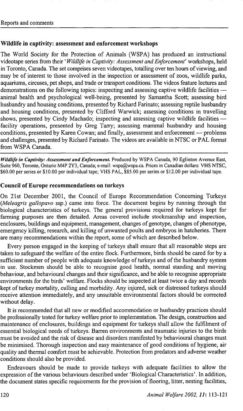 Council of Europe on turkeys Animal Welfare