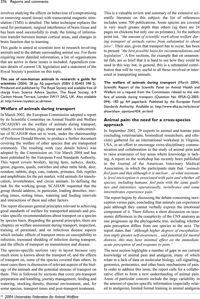 Welfare of animals during transport | Animal Welfare | Cambridge Core