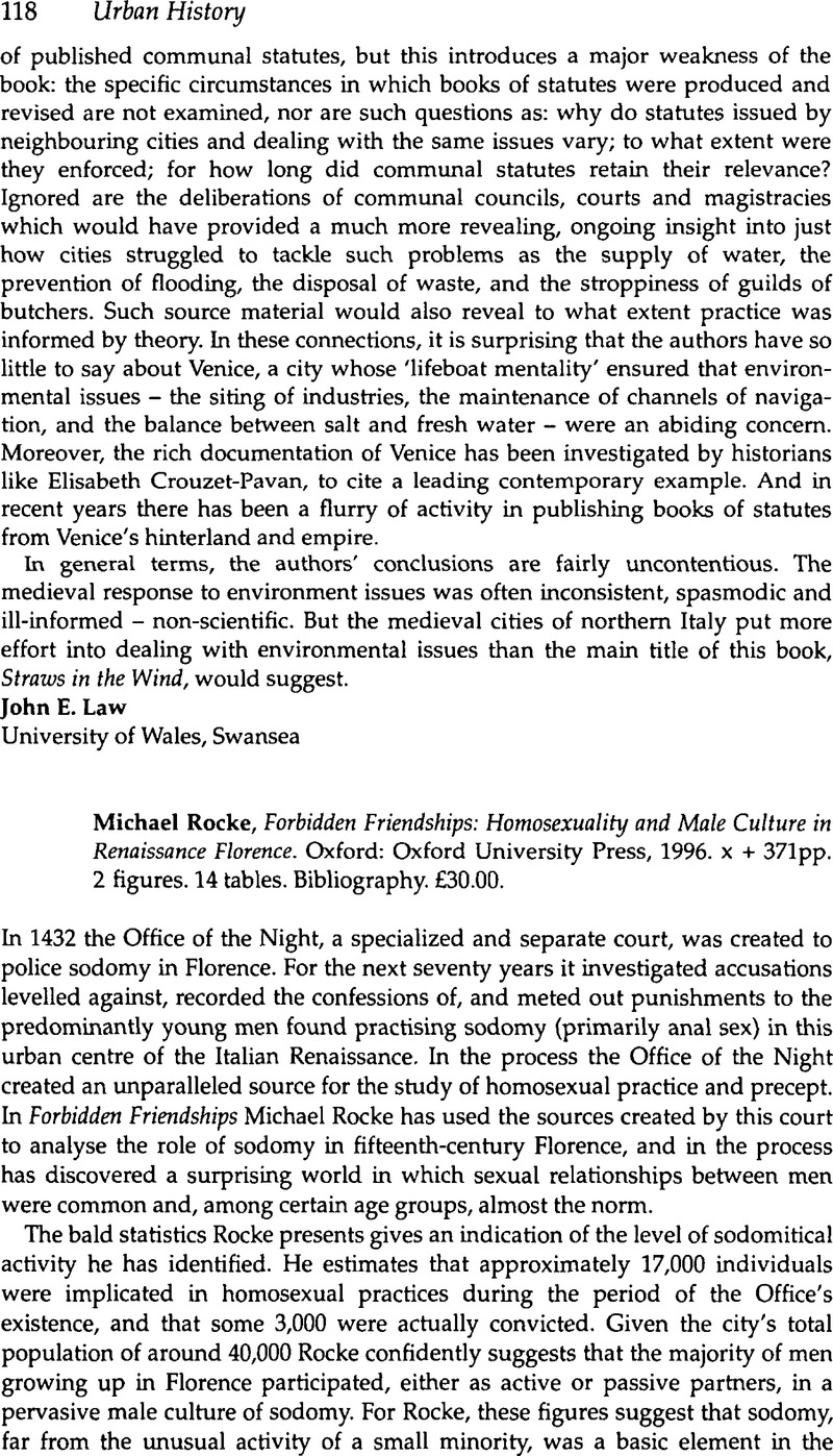 Michael Rocke, Forbidden Friendships: Homosexuality and Male Culture in ...