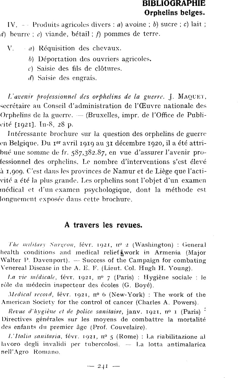 L'avenir professionnel des orphelins de la guerre. J. Maquet ...