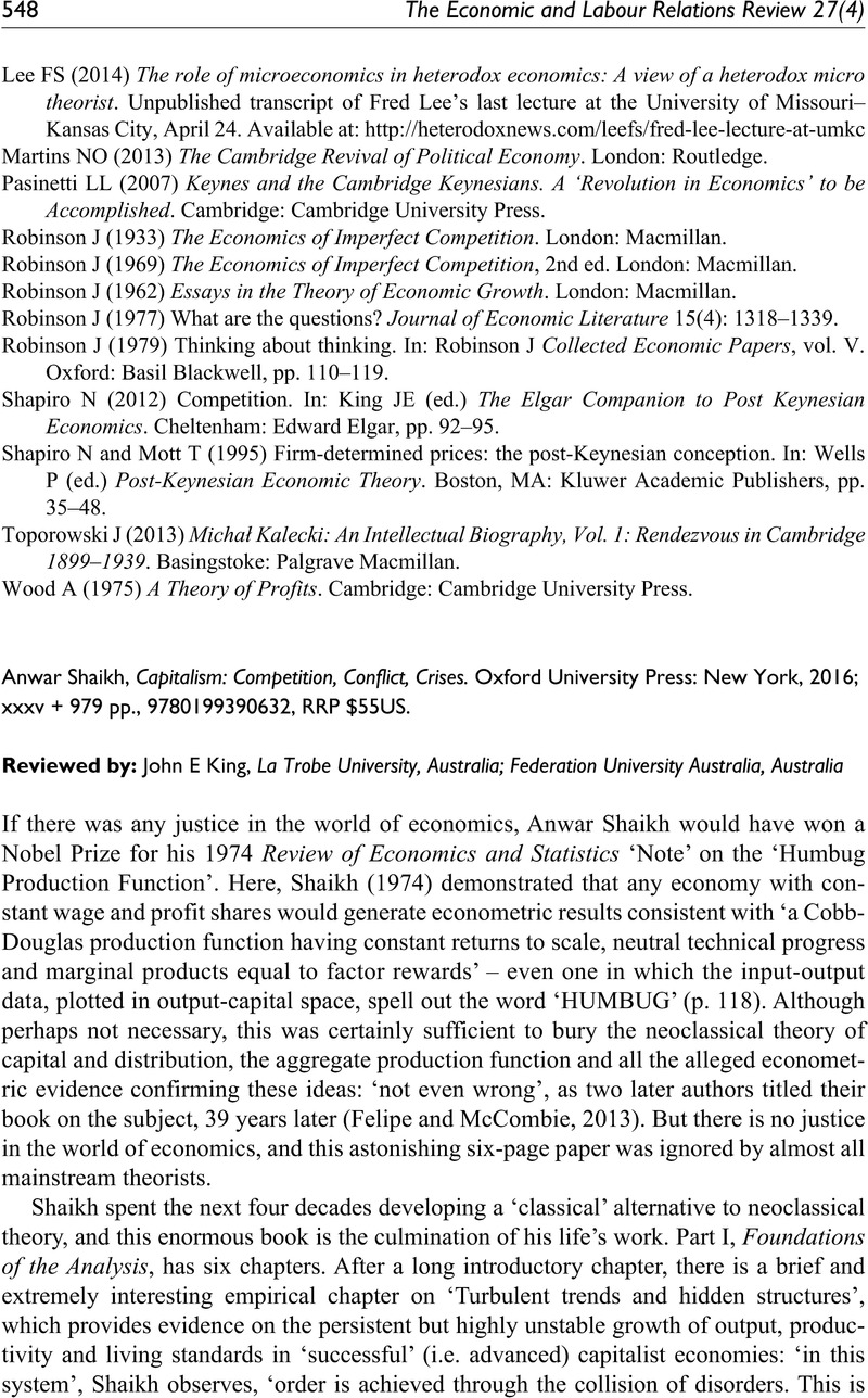 Anwar Shaikh, Capitalism: Competition, Conflict, Crises. Oxford ...