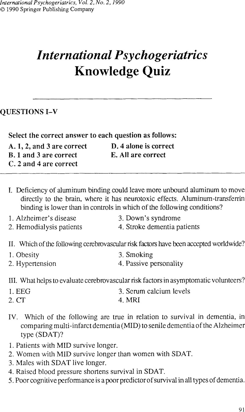 International Psychogeriatrics Knowledge Quiz International Psychogeriatrics Cambridge Core 7959