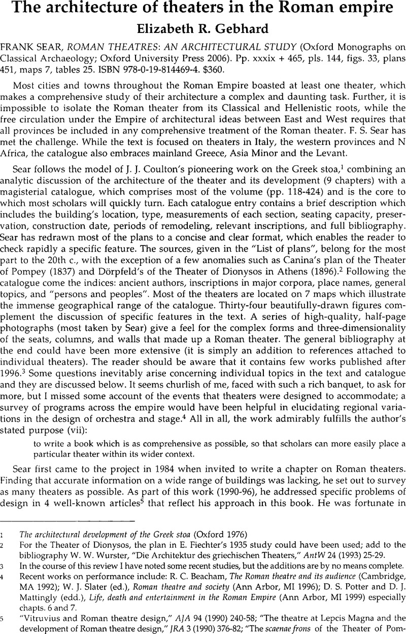 The architecture of theaters in the Roman empire - FRANK SEAR, ROMAN ...